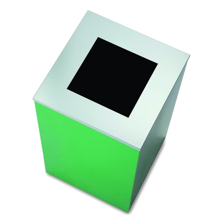 29 Gallon Trash/Recycling Cans, Steel, Green Mixed Recycling Can with Square Lid, Black Trash Can with Square Lid