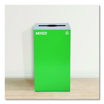 29 Gallon Trash/Recycling Cans, Steel, Green Mixed Recycling Can with Mixed Lid, Black Trash Can with Square Lid