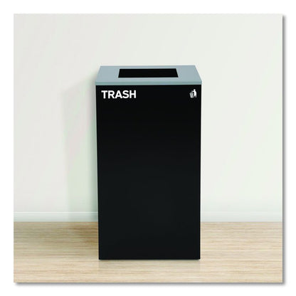 29 Gallon Trash/Recycling Cans, Steel, Green Mixed Recycling Can with Mixed Lid, Black Trash Can with Square Lid