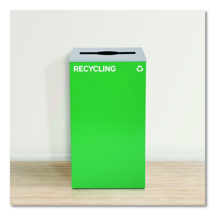 29 Gallon Trash/Recycling Cans, Steel, Green Recycling Can with Mixed Lid, Black Trash Can with Square Lid