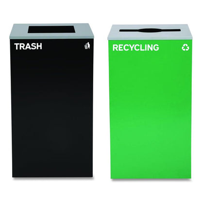 29 Gallon Trash/Recycling Cans, Steel, Green Recycling Can with Mixed Lid, Black Trash Can with Square Lid