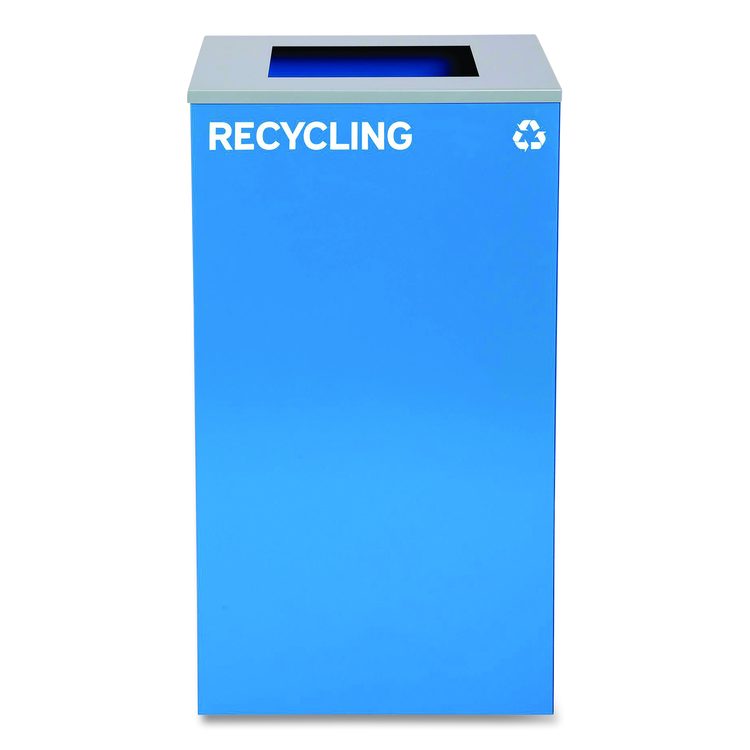 29 Gallon Trash/Recycling Cans, Steel, Blue Recycling Can, Green Compost Can, Black Trash Can with Square Lids