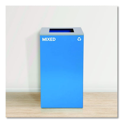 29 Gallon Trash/Recycling Cans, Steel, Blue Mixed Recycling Can, Green Compost Can, Black Trash Can with Square Lids