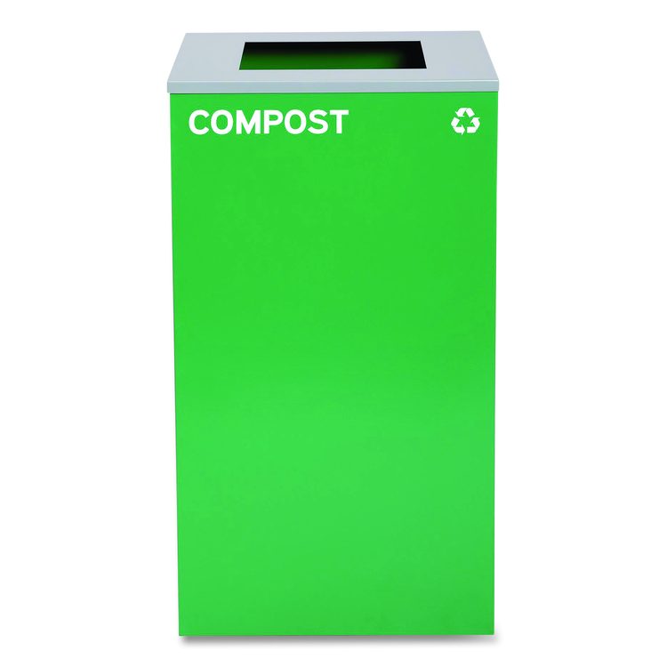 29 Gallon Trash/Recycling Cans, Steel, Blue Mixed Recycling Can, Green Compost Can, Black Trash Can with Square Lids