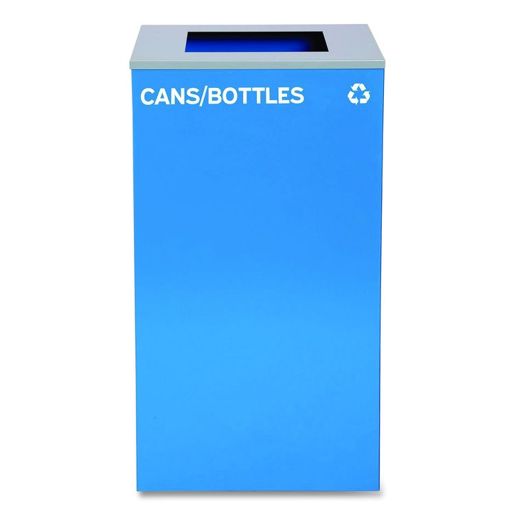 29 Gallon Trash/Recycling Cans, Steel, Blue Cans/Bottles Recycling Can, Green Compost Can, Black Trash Can with Square Lids