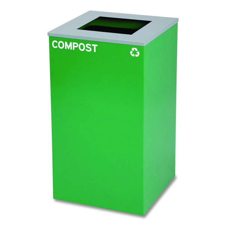 29 Gallon Trash/Recycling Cans, Steel, Blue Cans/Bottles Recycling Can, Green Compost Can, Black Trash Can with Square Lids