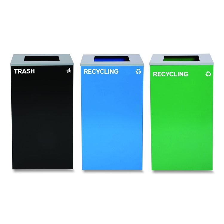 29 Gallon Trash/Recycling Cans, Steel, Blue Recycling Can, Green Recycling Can, Black Trash Can with Square Lids