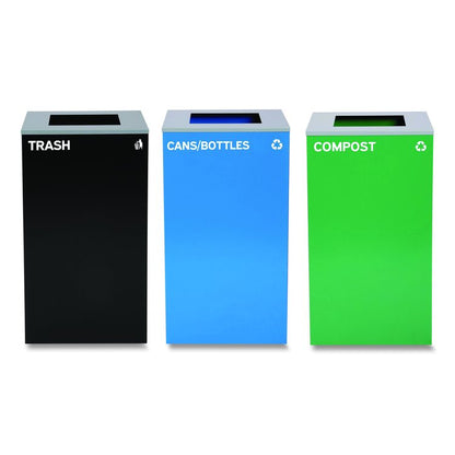29 Gallon Trash/Recycling Cans, Steel, Blue Cans/Bottles Recycling Can, Green Compost Can, Black Trash Can with Square Lids