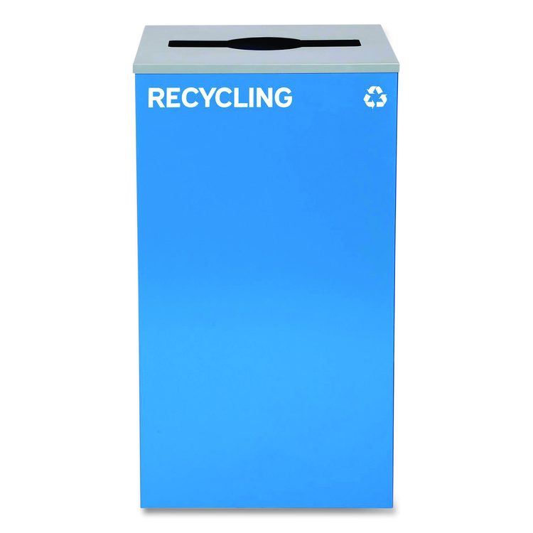 29 Gallon Trash/Recycling Cans, Steel, Blue Recycling Can/Mixed Lid, Green Compost Can and Black Trash Can with Square Lids