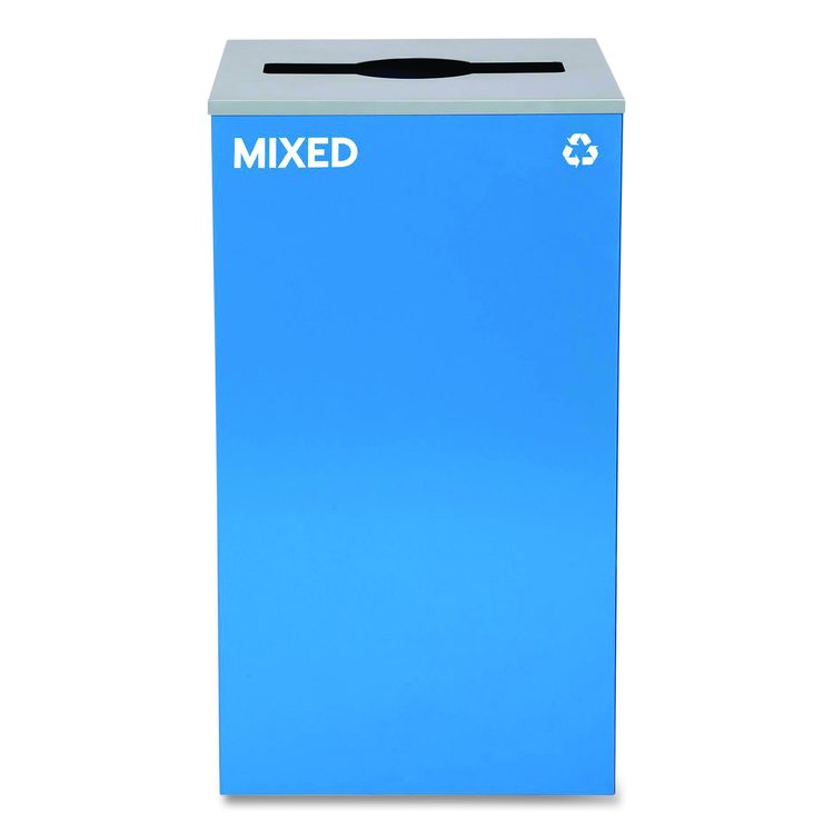 29 Gallon Trash/Recycling Cans, Steel, Blue Mixed Recycling Can w/Mixed Lid, Green Compost and Black Trash Cans w/Square Lids