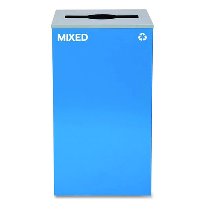 29 Gallon Trash/Recycling Cans, Steel, Blue Mixed Recycling Can w/Mixed Lid, Green Compost and Black Trash Cans w/Square Lids