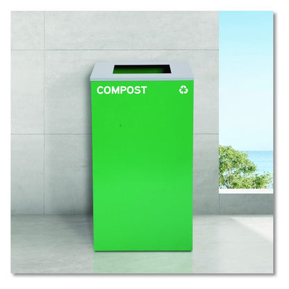 29 Gallon Trash/Recycling Cans, Steel, Blue Cans/Bottles Recycling Can w/Mixed Lid, Green Compost and Black Trash w/Sq Lid