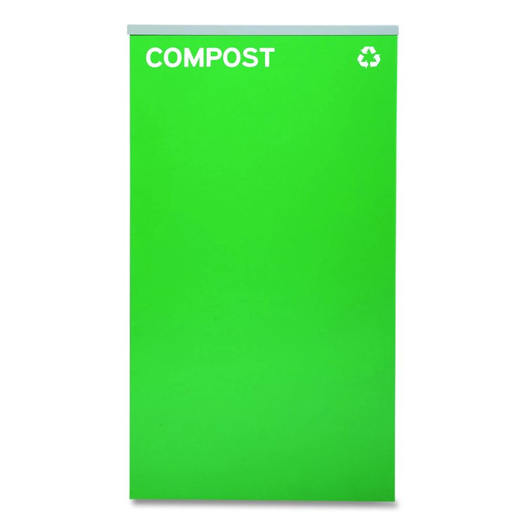 29 Gallon Trash/Recycling Cans, Steel, Blue Cans/Bottles Recycling Can w/Mixed Lid, Green Compost and Black Trash w/Sq Lid