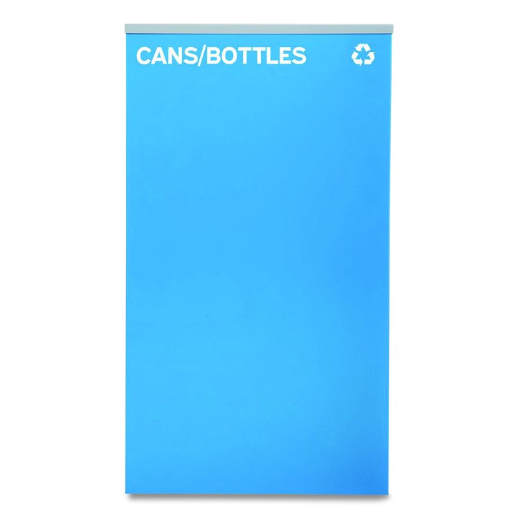 29 Gallon Trash/Recycling Cans, Steel, Blue Cans/Bottles Recycling Can w/Mixed Lid, Green Compost and Black Trash w/Sq Lid