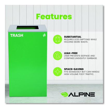 29 Gallon Trash/Recycling Cans, Steel, Green Trash Can with Square Lid