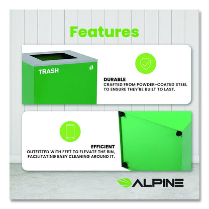 29 Gallon Trash/Recycling Cans, Steel, Green Trash Can with Square Lid
