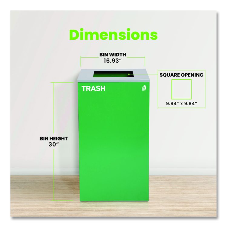 29 Gallon Trash/Recycling Cans, Steel, Green Trash Can with Square Lid