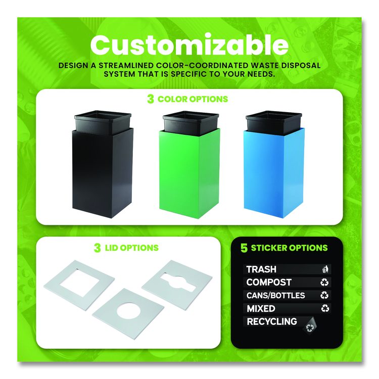 29 Gallon Trash/Recycling Cans, Steel, Green Trash Can with Square Lid