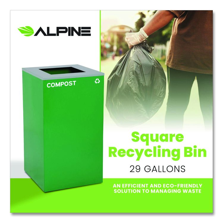29 Gallon Trash/Recycling Cans, Steel, Green Compost Can with Square Lid
