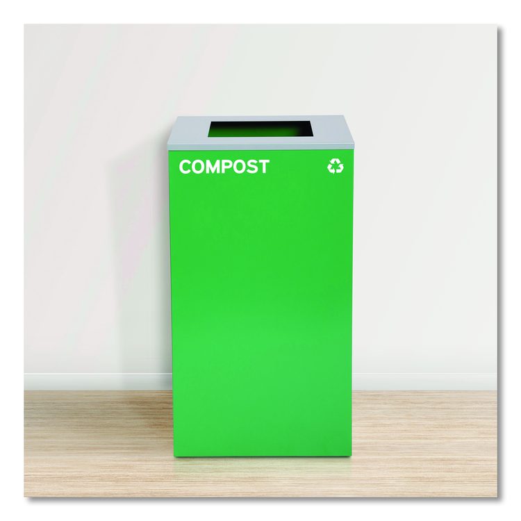 29 Gallon Trash/Recycling Cans, Steel, Green Compost Can with Square Lid