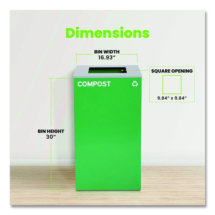 29 Gallon Trash/Recycling Cans, Steel, Green Compost Can with Square Lid