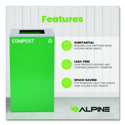 29 Gallon Trash/Recycling Cans, Steel, Green Compost Can with Square Lid