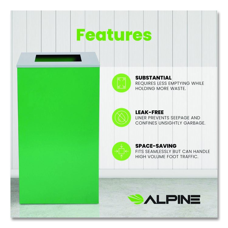 29 Gallon Trash/Recycling Cans, Steel, Green Can with Square Lid