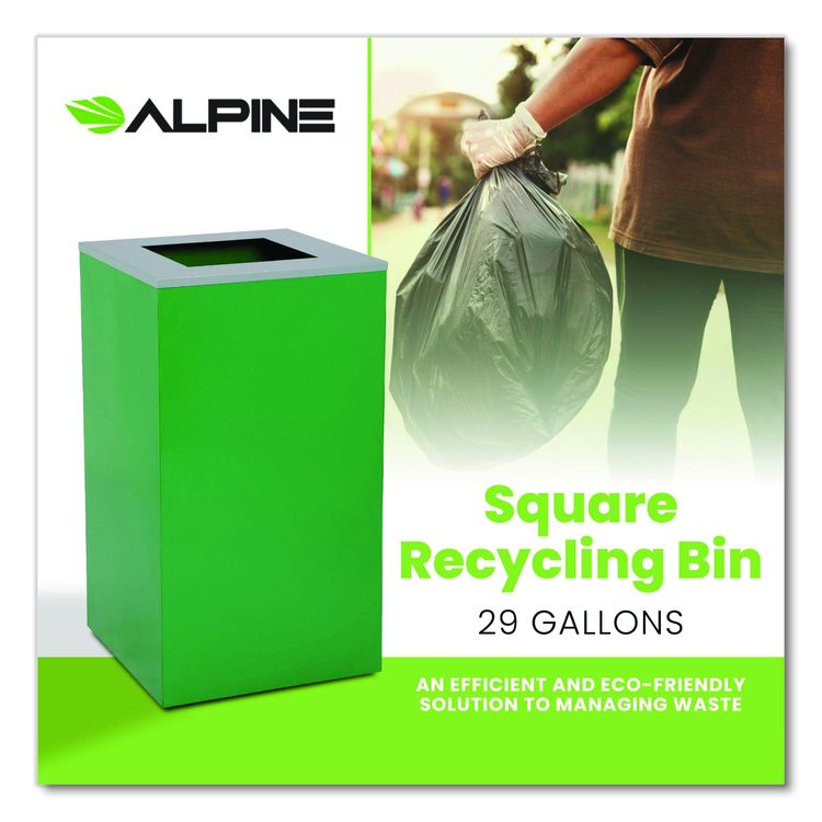 29 Gallon Trash/Recycling Cans, Steel, Green Can with Square Lid