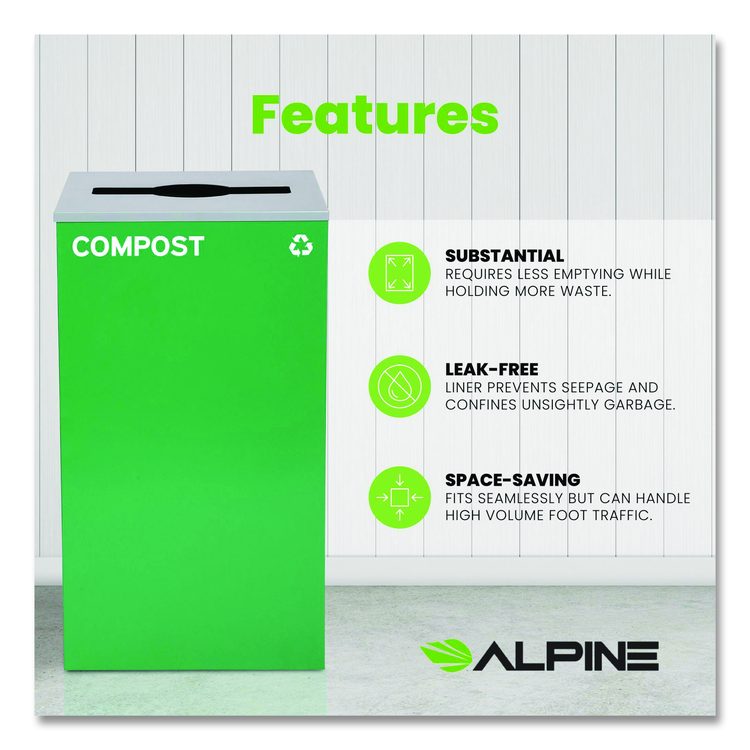 29 Gallon Trash/Recycling Cans, Steel, Green Compost Can with Mixed Lid