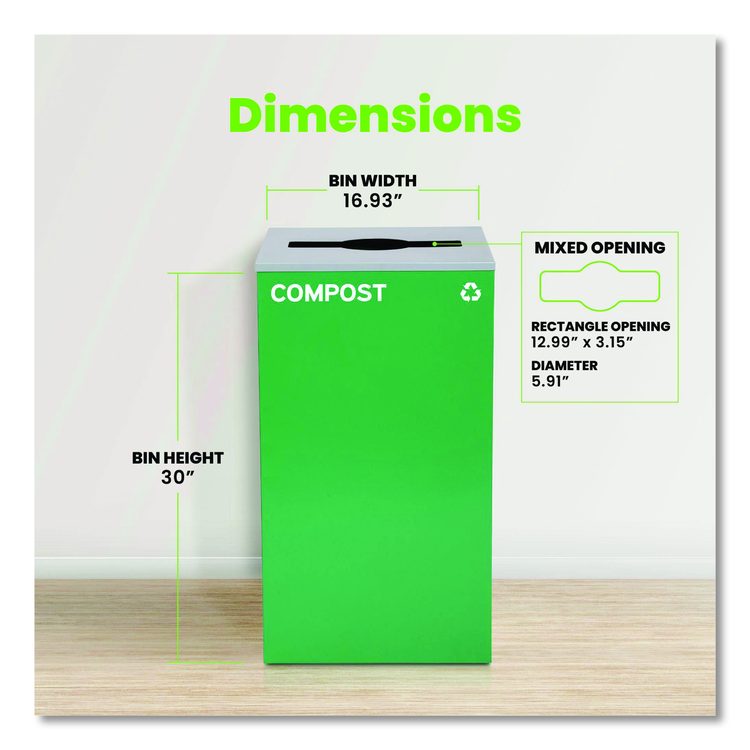 29 Gallon Trash/Recycling Cans, Steel, Green Compost Can with Mixed Lid