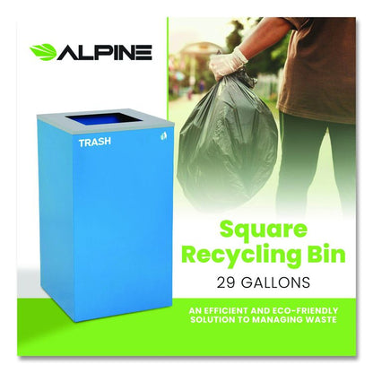 29 Gallon Trash/Recycling Cans, Steel, Blue Trash Can with Square Lid