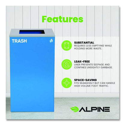 29 Gallon Trash/Recycling Cans, Steel, Blue Trash Can with Square Lid