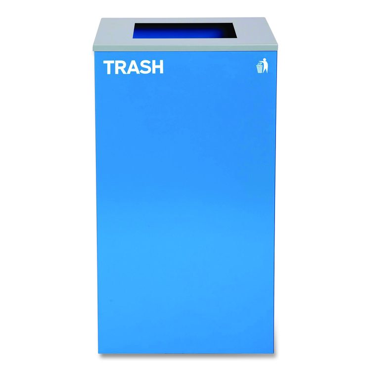 29 Gallon Trash/Recycling Cans, Steel, Blue Trash Can with Square Lid