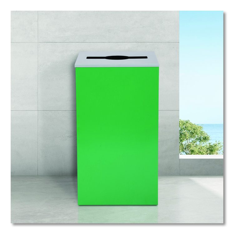 29 Gallon Trash/Recycling Cans, Steel, Green Can with Mixed Lid