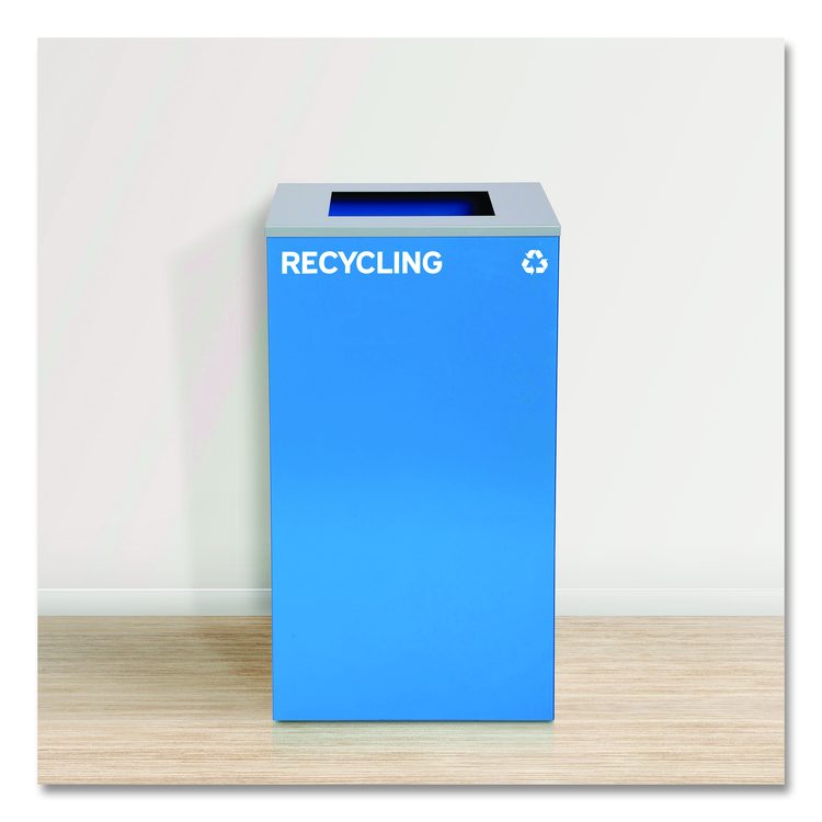 29 Gallon Trash/Recycling Cans, Steel, Blue Recycling Can with Square Lid