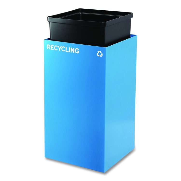 29 Gallon Trash/Recycling Cans, Steel, Blue Recycling Can with Square Lid