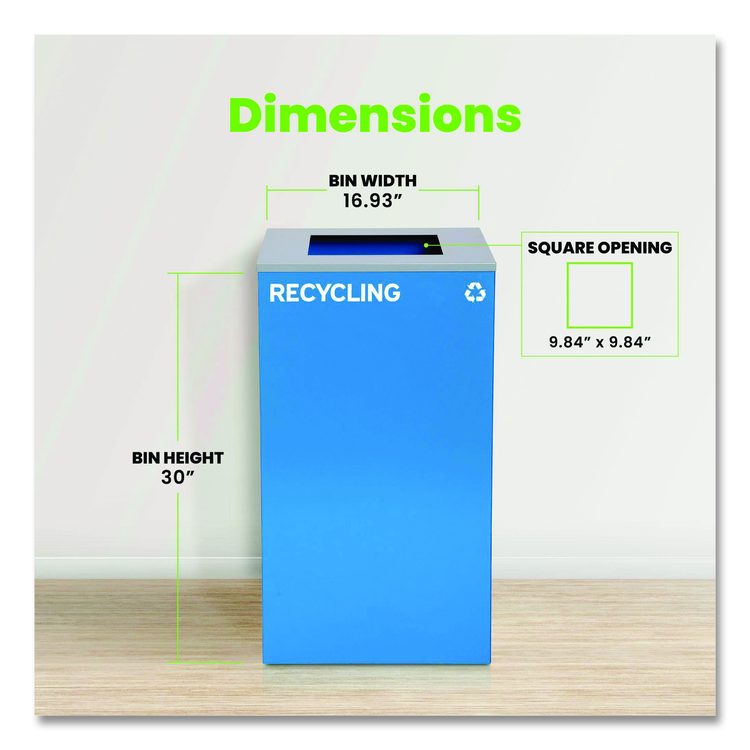 29 Gallon Trash/Recycling Cans, Steel, Blue Recycling Can with Square Lid