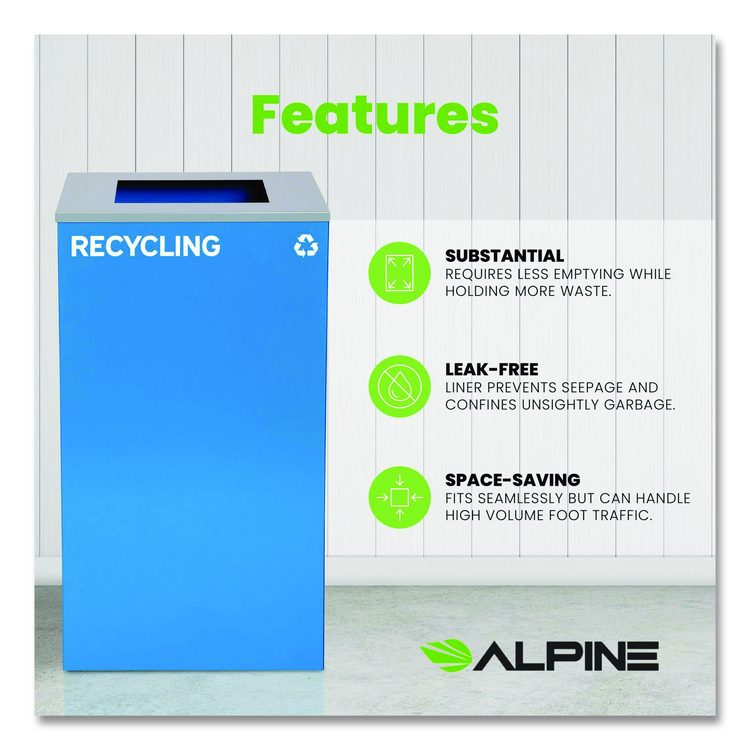 29 Gallon Trash/Recycling Cans, Steel, Blue Recycling Can with Square Lid