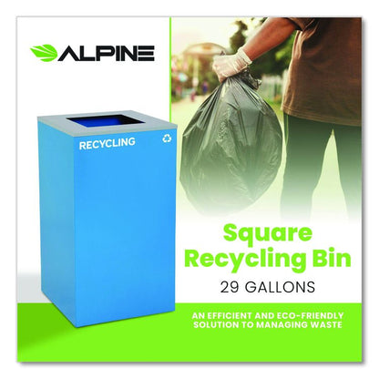 29 Gallon Trash/Recycling Cans, Steel, Blue Recycling Can with Square Lid