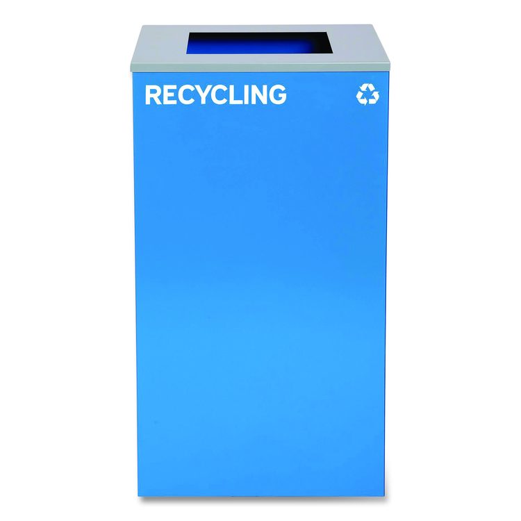 29 Gallon Trash/Recycling Cans, Steel, Blue Recycling Can with Square Lid