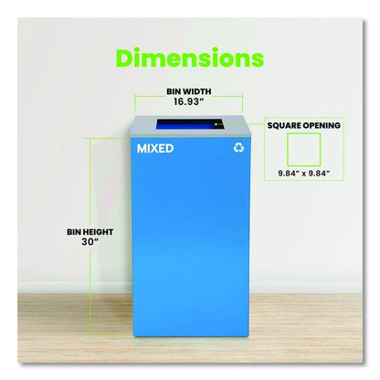 29 Gallon Trash/Recycling Cans, Steel, Blue Mixed Recycling Can with Square Lid