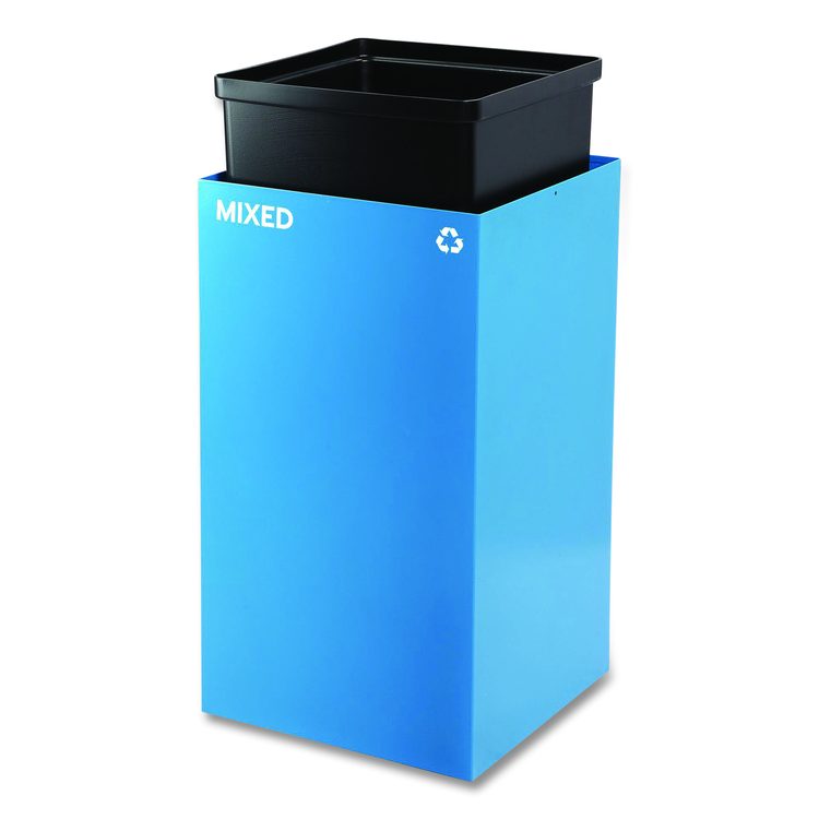 29 Gallon Trash/Recycling Cans, Steel, Blue Mixed Recycling Can with Square Lid