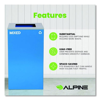 29 Gallon Trash/Recycling Cans, Steel, Blue Mixed Recycling Can with Square Lid