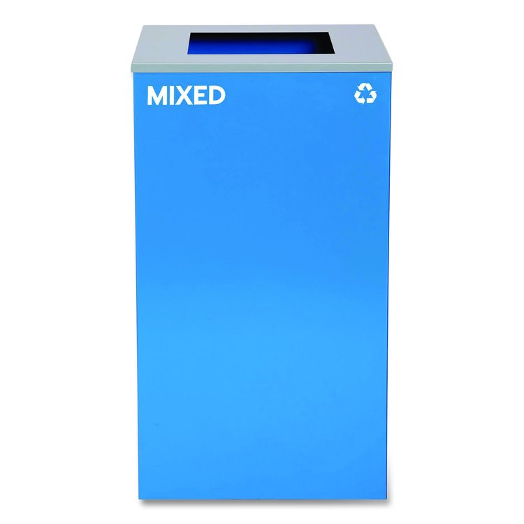 29 Gallon Trash/Recycling Cans, Steel, Blue Mixed Recycling Can with Square Lid
