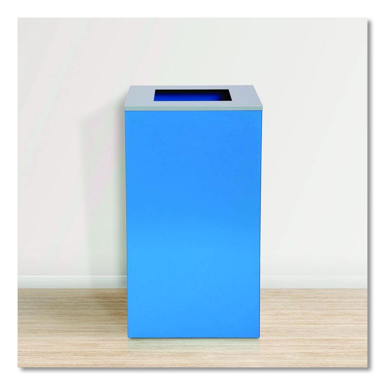 29 Gallon Trash/Recycling Cans, Steel, Blue Can with Square Lid