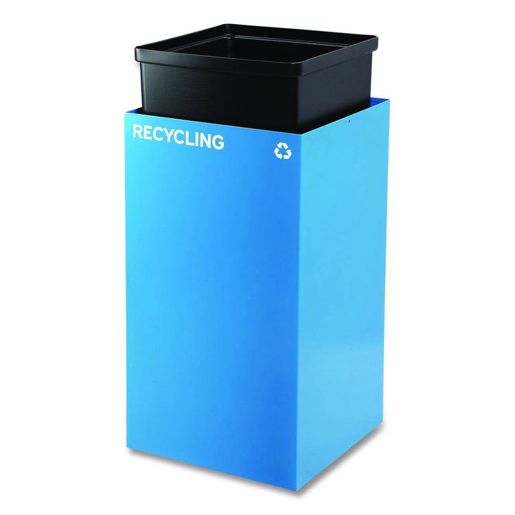 29 Gallon Trash/Recycling Cans, Steel, Blue Recycling Can with Mixed Lid