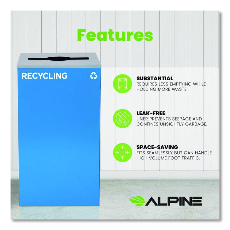 29 Gallon Trash/Recycling Cans, Steel, Blue Recycling Can with Mixed Lid