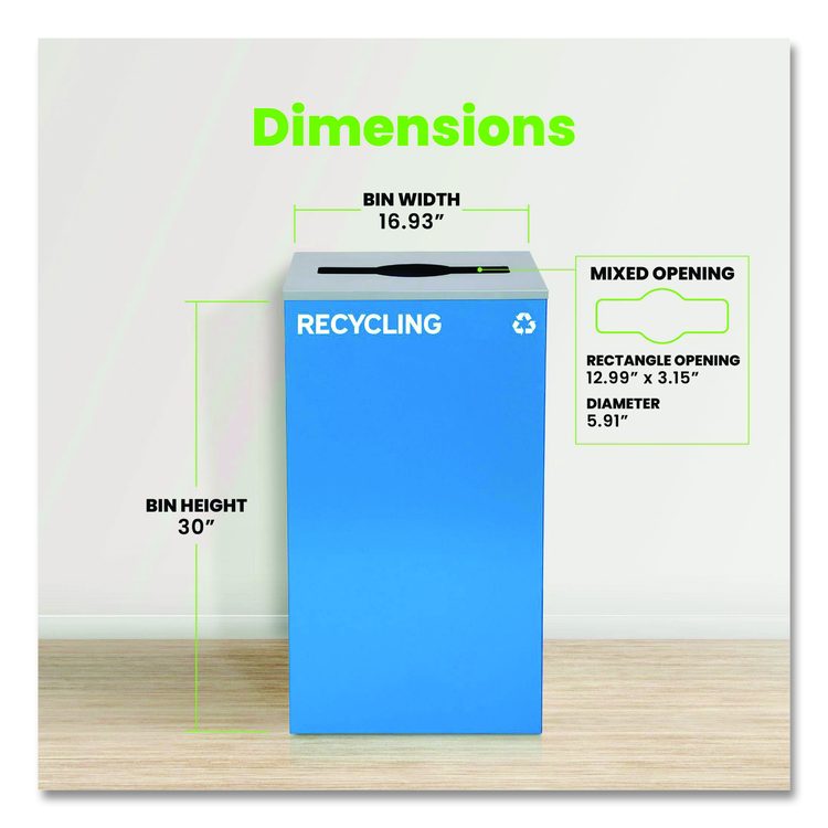29 Gallon Trash/Recycling Cans, Steel, Blue Recycling Can with Mixed Lid