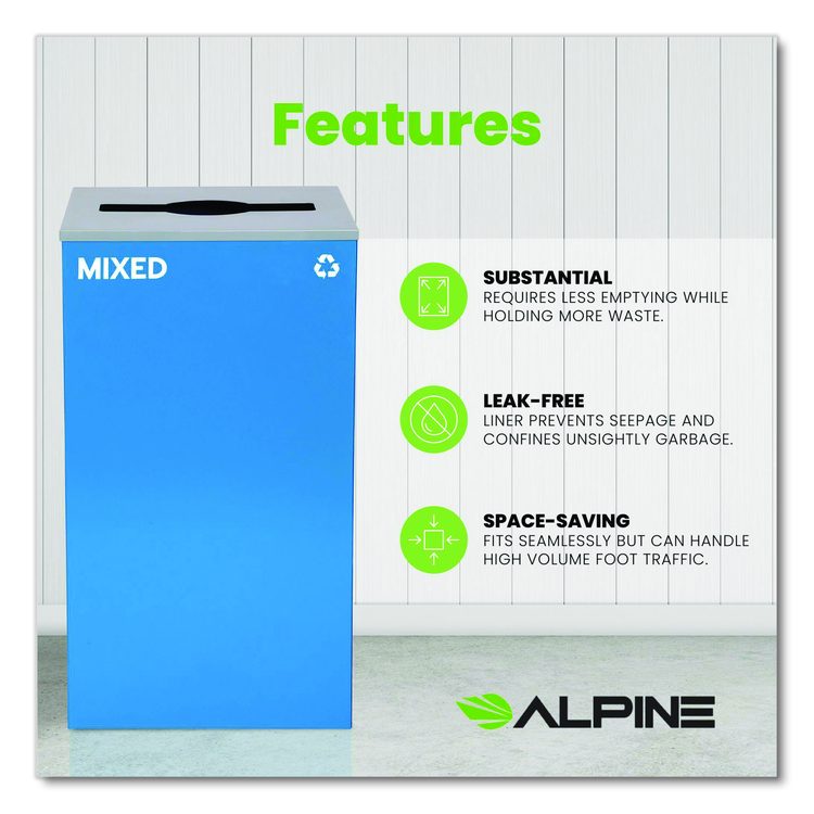 29 Gallon Trash/Recycling Cans, Steel, Blue Mixed Recycling Can with Mixed Lid