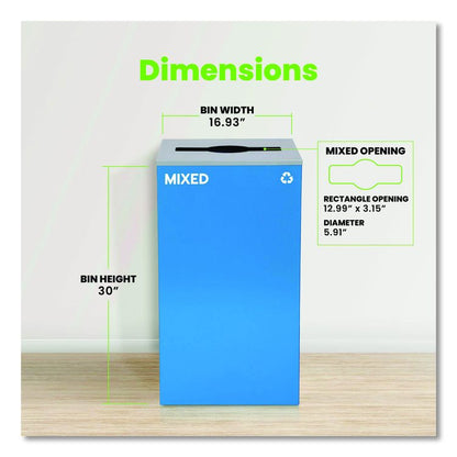29 Gallon Trash/Recycling Cans, Steel, Blue Mixed Recycling Can with Mixed Lid